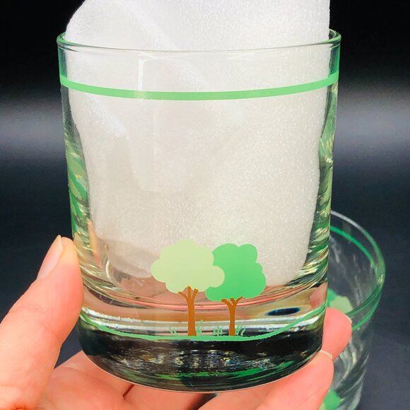 Vintage Green Tree Whiskey Lowball Glass Tumbler- Set of 2 :Novelty Barware - Picture 2 of 10
